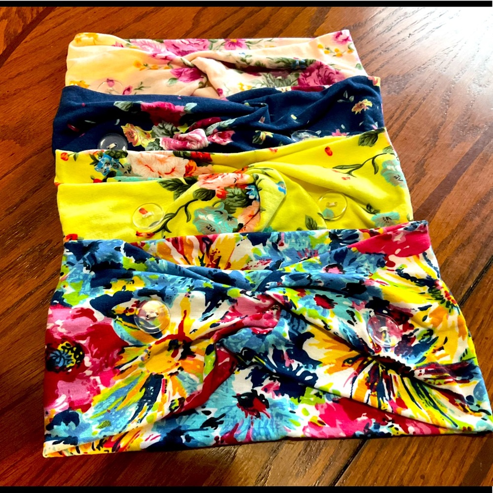 Headbands 4 pack with clear buttons, several different way to style and wear